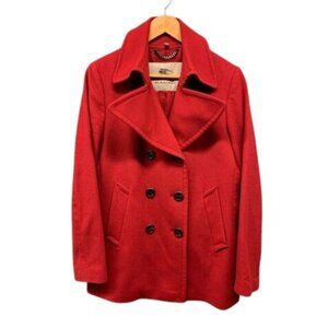 Burberry London Wool Cashmere Peacoat Womens M Red Double Breasted Coat Classic